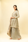 Grey Cotton Readymade Suit And Palazzo With Oragnza Dupatta