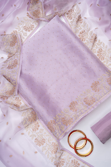 Mauve Organza Unstitched Salwar Suit With Organza Dupatta