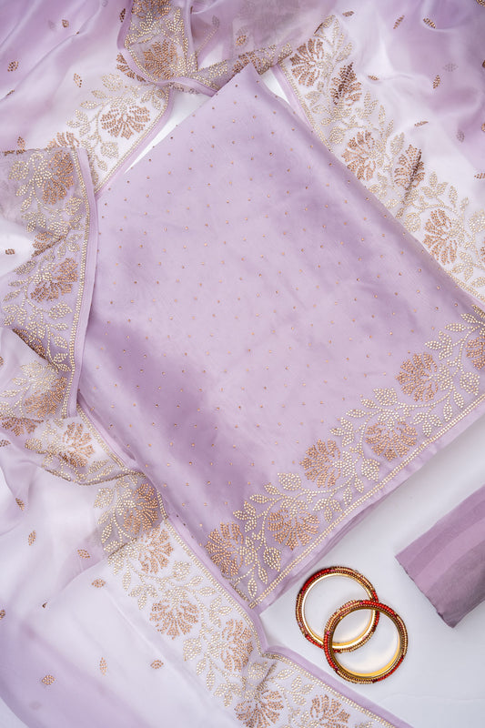Mauve Organza Unstitched Salwar Suit With Organza Dupatta