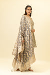 Grey Cotton Readymade Suit And Palazzo With Oragnza Dupatta