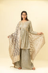 Grey Cotton Readymade Suit And Palazzo With Oragnza Dupatta