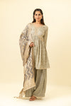 Grey Cotton Readymade Suit And Palazzo With Oragnza Dupatta