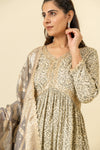 Grey Cotton Readymade Suit And Palazzo With Oragnza Dupatta