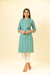 Tea Green Digital Printed Cotton Readymade Long Kurta