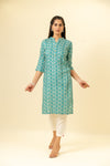 Tea Green Digital Printed Cotton Readymade Long Kurta