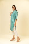 Tea Green Digital Printed Cotton Readymade Long Kurta