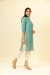 Tea Green Digital Printed Cotton Readymade Long Kurta