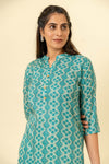 Tea Green Digital Printed Cotton Readymade Long Kurta