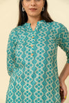 Tea Green Digital Printed Cotton Readymade Long Kurta