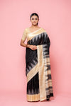 Black Dola Silk Saree With Unstitched Blouse