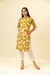 Mehndi Floral Printed Cotton Readymade Long Kurta