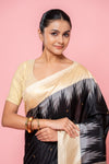 Black Dola Silk Saree With Unstitched Blouse