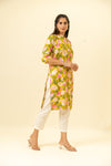 Mehndi Floral Printed Cotton Readymade Long Kurta