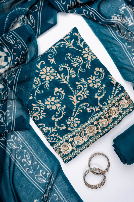 Peacock Pashmina Unstitched Salwar Suit With Cotton Dupatta