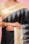 Black Dola Silk Saree With Unstitched Blouse
