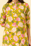 Mehndi Floral Printed Cotton Readymade Long Kurta