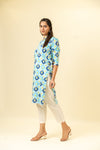 Sky Blue Digital Printed Cotton Readymade Long Kurta