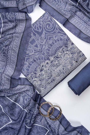 Matelic Grey Pashmina Unstitched Salwar Suit With Pashmina Dupatta