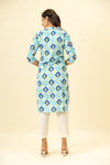 Sky Blue Digital Printed Cotton Readymade Long Kurta