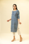 Midnight Blue Digital Printed Cotton Readymade Long Kurta