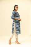 Midnight Blue Digital Printed Cotton Readymade Long Kurta