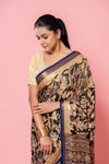 Black Georgette Printed Saree With Unstitched Blouse