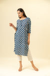 Midnight Blue Digital Printed Cotton Readymade Long Kurta