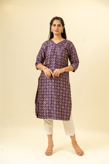 Wine Digital Printed Cotton Readymade Long Kurta