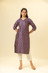 Wine Digital Printed Cotton Readymade Long Kurta