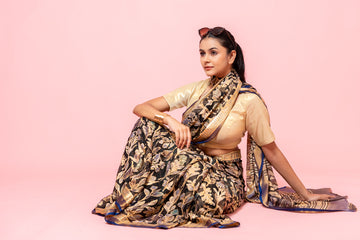 Black Georgette Printed Saree With Unstitched Blouse