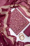 Mauve Pashmina Unstitched Salwar Suit With Cotton Dupatta