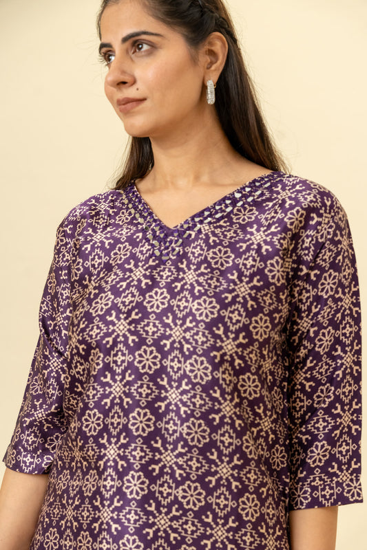 Wine Digital Printed Cotton Long Kurta