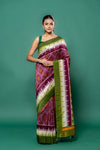 Magenta Silk Printed Saree With Unstitched Blouse