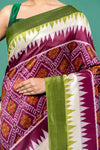 Magenta Silk Printed Saree With Unstitched Blouse