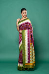 Magenta Silk Printed Saree With Unstitched Blouse