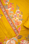 Mustard Pashmina Unstitched Salwar Suit With Pashmina Dupatta
