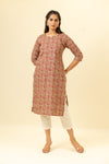 Rani Floral Printed Cotton Readymade Long Kurta