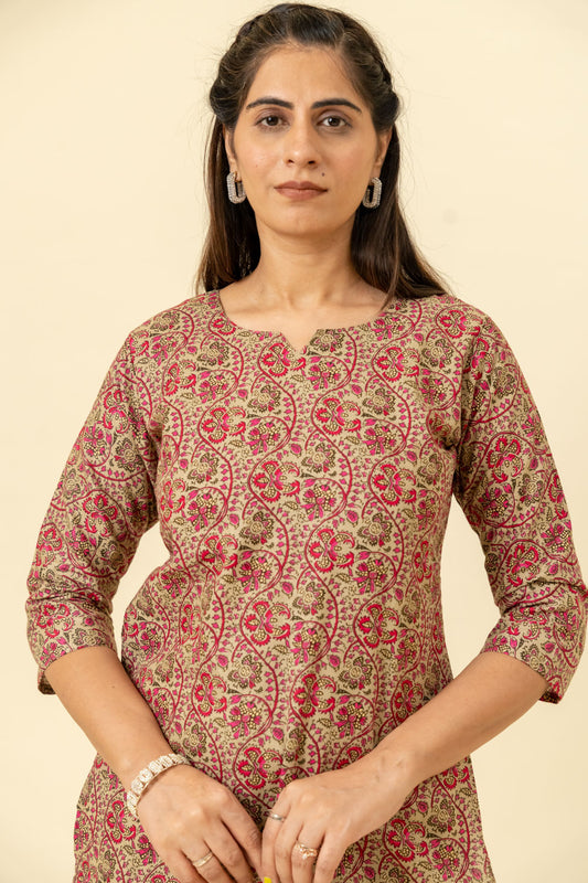 Rani Floral Printed Cotton Readymade Long Kurta