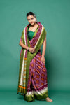 Magenta Silk Printed Saree With Unstitched Blouse
