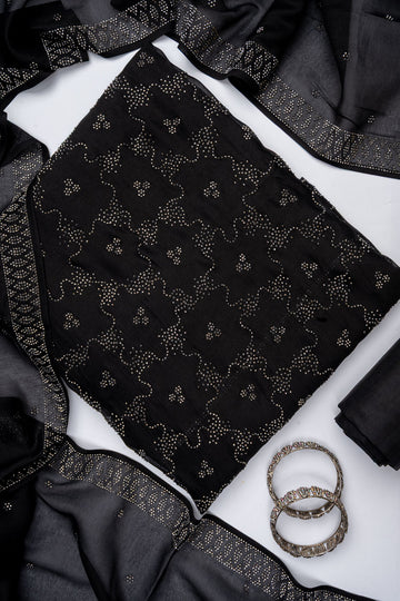 Black Organza Unstitched Salwar Suit With Organza Dupatta