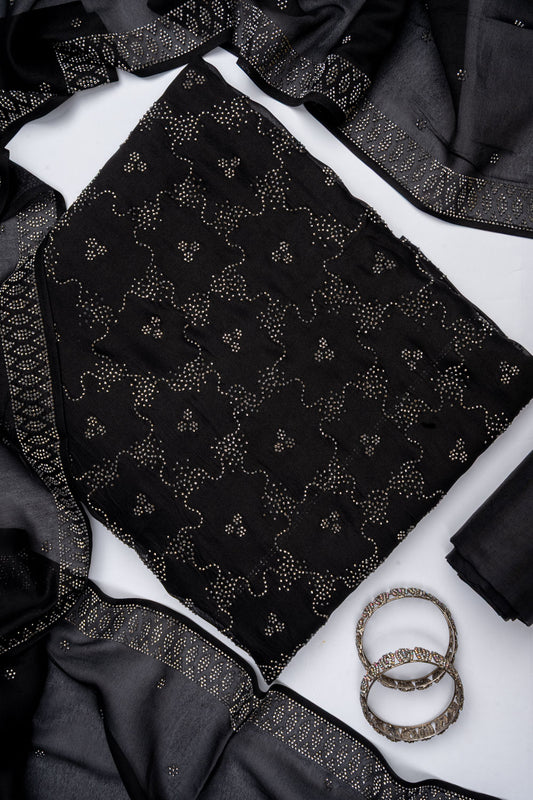 Black Organza Unstitched Salwar Suit With Organza Dupatta