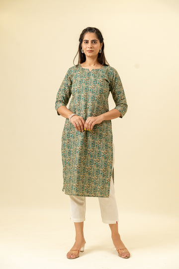 Rama Floral Printed Cotton Readymade Long Kurta