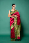 Mehndi Magenta Cotton Silk Saree With Unstitched Blouse