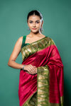 Mehndi Magenta Cotton Silk Saree With Unstitched Blouse