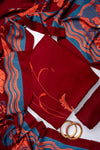 Maroon Pashmina Unstitched Salwar Suit With Pashmina Dupatta