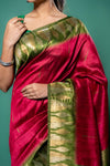 Mehndi Magenta Cotton Silk Saree With Unstitched Blouse