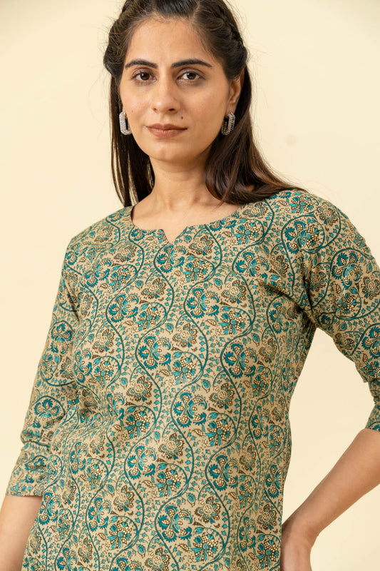 Rama Floral Printed Cotton Readymade Long Kurta