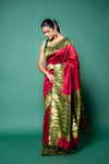 Mehndi Magenta Cotton Silk Saree With Unstitched Blouse
