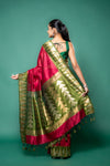 Mehndi Magenta Cotton Silk Saree With Unstitched Blouse