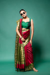 Mehndi Magenta Cotton Silk Saree With Unstitched Blouse